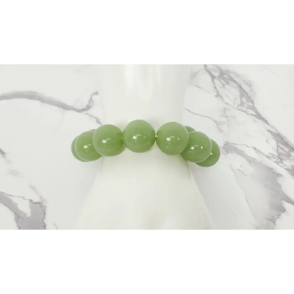Beautiful 16mm Apple Green Nephrite Jade Polished Bead Stretchy Bracelet 7.5
